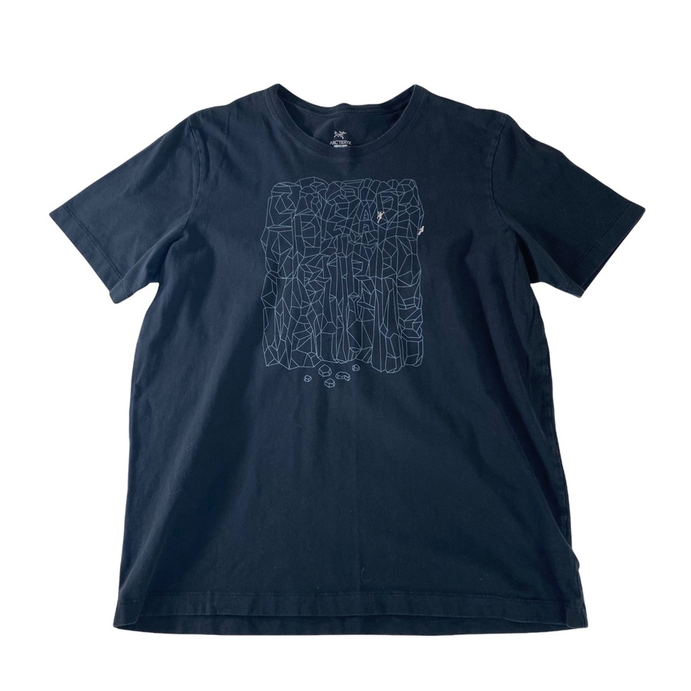 Arc'teryx Mens Graphic T-Shirt Black White Blue Climbing Crew Neck Tee Size L.